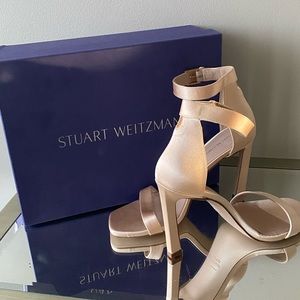 Stuart Weitzman 100 Square Nudist Blush Silk Satin